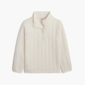 J Crew Ivory Girls' Quilted Heart Half Zip Pullover, size XL (12-14), New
